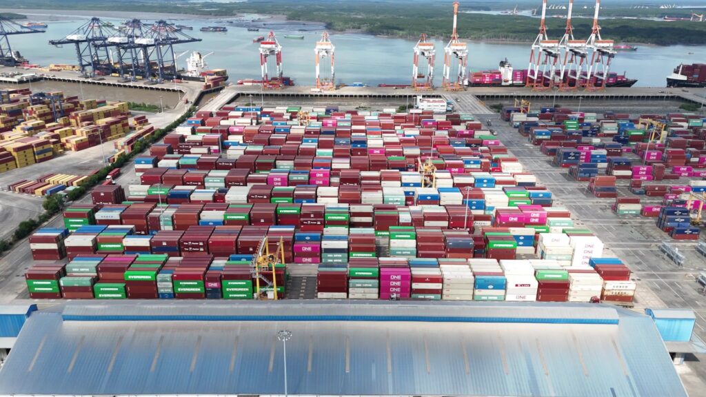 Container terminal yard, aerial view