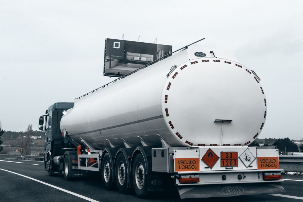 Fuel tanker truck transporting diesel